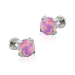 AGHA JEWELRY - Titanio Aretes piercing Prong set Flat Opal para Lóbulo