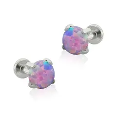 AGHA JEWELRY - Titanio Aretes piercing Prong set Flat Opal para Lóbulo
