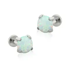 AGHA JEWELRY - Titanio Aretes piercing Prong set Flat Opal para Lóbulo