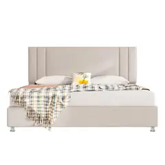 EKONOMODO COLOMBIA - Colchon Queen + Base cama + Espaldar en pino Lupe Beige 160x190