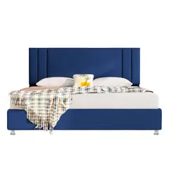 EKONOMODO COLOMBIA - Colchon King + Base cama + Espaldar en pino Lupe Azul 200x200
