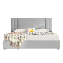 EKONOMODO COLOMBIA - Colchon King + Base cama + Espaldar en pino Lupe Gris Perla 200x200