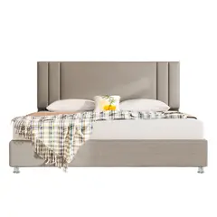 EKONOMODO COLOMBIA - Colchon Queen + Base cama + Espaldar en pino Lupe Taupe 160x190