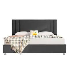 EKONOMODO COLOMBIA - Colchon King + Base cama + Espaldar en pino Lupe Gris Plomo 200x200