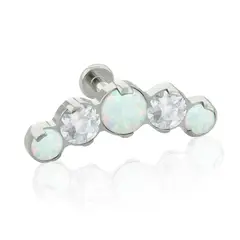 AGHA JEWELRY - Titanio Arete piercing Curvo 5 joyas Cristal Zirconia Cúbica y Opal para Lóbulo