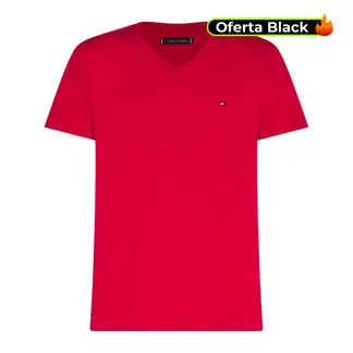 TOMMY HILFIGER - Camiseta roja Essential en cuello v