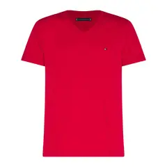 TOMMY HILFIGER - Camiseta roja Essential en cuello v