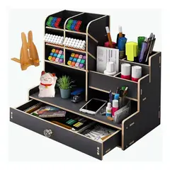 ONE PIXEL - Organizador De Escritorio Oficina Multifuncional Con Cajon Madera