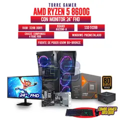 AMD - PC GAMER R5 8600G MONITOR 24 120HZ RAM 32GB DDR5 SSD 512GB M2 BOARD A620M