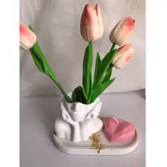 DECORACIONES ALE Y GABI - Jarron Loe para decorar Tulipanes rosado base y vela Corazon