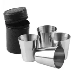 GENERICO - Set De Copas Acero Inoxidable Aguardiente X 4 Unid + Estuche
