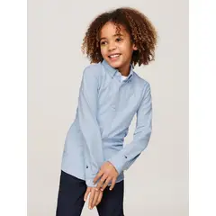 TOMMY HILFIGER - Camisa Celeste Niño Th Monogram Regular En Piqué