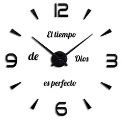 COOL TIME RELOJES - RELOJ DE PARED 3D TAMAÑO GRANDE + FRASE EN VINILO COLOR NEGRO
