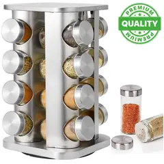 ONE PIXEL - Especiero Cocina 16 Condimentos Giratorio Vidrio Acero Inoxidable