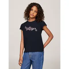 TOMMY HILFIGER - Camiseta Azul Oscuro Con Logo Floral Para Niña