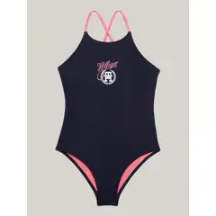 TOMMY HILFIGER - Traje Azul Niña Oscuro De Baño Con Logo Th Original