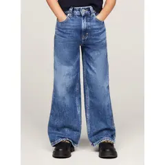 TOMMY HILFIGER - Jeans Azul Niña Con Pierna Ancha Y Lavado Oscuro