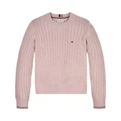 TOMMY HILFIGER - Saco rosado de punto canal Global Stripe Para Niña