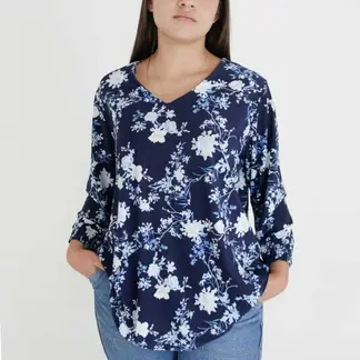 L Y H - Camiseta Para Mujer Manga 34 Azul Marca L&H