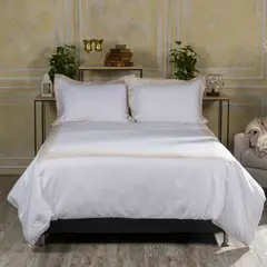 DISTRIHOGAR - Cover Duvet 400 hilos Lino Burdeos Blanco Semidoble