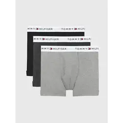 TOMMY HILFIGER - Pack gris de 3 bóxer con detalles distintivos de