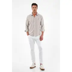 TENNIS - Camisa café manga larga para hombre