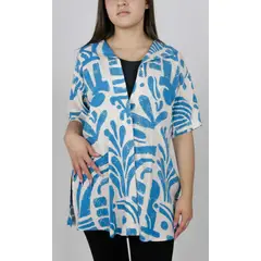 L Y H - Blusón Para Mujer Manga Corta Azul Marca L&H