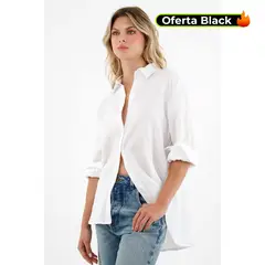 TENNIS - Camisa 100% lino manga larga blanca para mujer