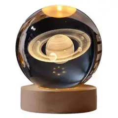 ZHOPI CO - Lampara Nocturna 3d Bola De Cristal Saturno Con Base Madera
