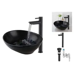 GENERICO - Kit Completo Lavamanos Negro Canoa-desagüe -grifo Af Black