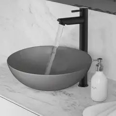 GENERICO - Kit Completo Lavamanos Gris Tm-sifon -grifo Negro Agua Fria