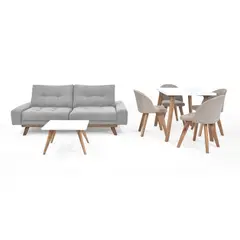 VENECIA - Combo Sala Suiza y Comedor 4P Lugo Matiz Plata Taupe