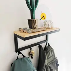 ALIK DISEÑO - Repisa con Perchero de Pared Estilo Industrial en Madera y Metal 50 cm
