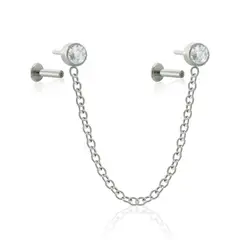 AGHA JEWELRY - Titanio Arete Piercing Pin a Presión Cadena Veneciana Doble cristal para Lóbulo Nariz y Cartílago