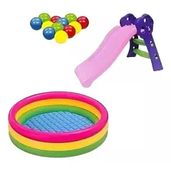 INTEX - Combo Piscina 168cm + 1000 Pelotas + Deslizador rosado