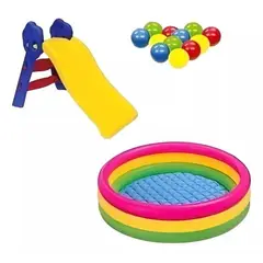 INTEX - Combo Piscina 168cm + 1000 Pelotas + Deslizador azul