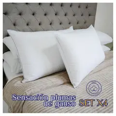 HOGARETO - Set x 4 Almohadas Antifluido Sensación Plumas de Ganso Tela Algodon