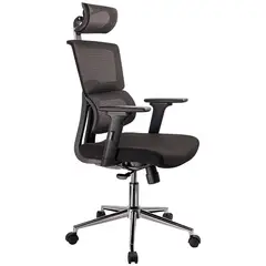 GENERICO - Silla de oficina con cabecero apoyo lumbar ergonomico base cromo Negra