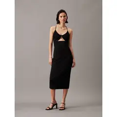 CALVIN KLEIN - Vestido negro midi recortado con detalle de lazo