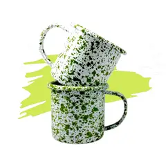 MACUIRA - Set 2 Mugs Peltre Esmaltado Coral Verde