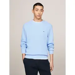 TOMMY HILFIGER - Saco celeste tejido de punto gofrado con cuello redondo