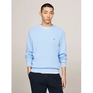 TOMMY HILFIGER - Saco celeste tejido de punto gofrado con cuello redondo