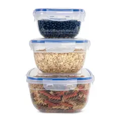 KALLEY - Set x3 Recipientes Herméticos Cuadrados 500 ml-900 ml-1500 ml