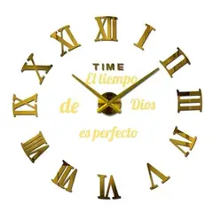 GENERICO - RELOJ 3D GRANDE + FRASE EN VINILO COLOR DORADO