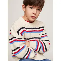 TOMMY HILFIGER - Saco Beige tejido de rayas Para Niño