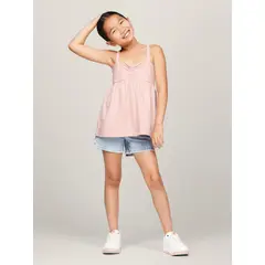 TOMMY HILFIGER - Camiseta Niña Rosada Global Stripe De Tirantes Cruzados