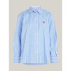 TOMMY HILFIGER - Camisa De Rayas Azul Con Monograma TH