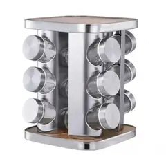 ONE PIXEL - Especiero Cocina 12 Condimentos Giratorio Vidrio Acero Inoxidable