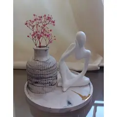 GENERICO - Florero y Escultura Pensante con textura Marmolizada