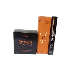 AVON - Combo Bronzing Pearls + Máscara 5-in-1 Genius + Pulpa para Manos Natura Ekos Castanha
